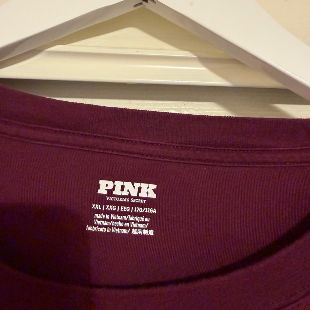 PINK Victoria's Secret Pink Campus Cotton Long Sleeve Tee Color WILD ROSE - Picture 2 of 3